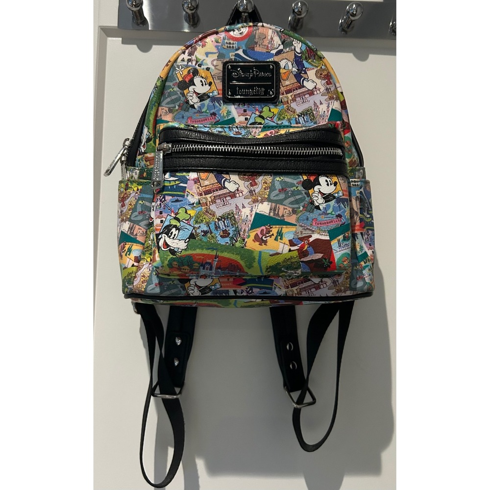 RARE Disney Parks Loungefly Mini Backpack Classic Retro Collage Of Magic Kingdom